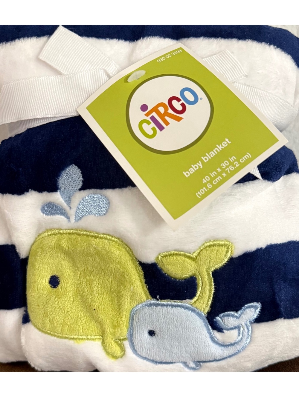 Circo Whale Blanket Blue White Stripe Plush Nautical Lovey 39” x 29”